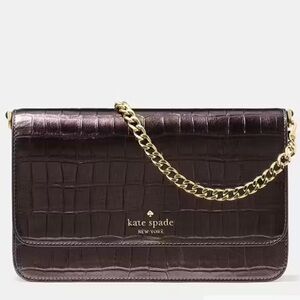 Kate Spade Hot Fudge Croc Embossed Crossbody Bag with Gold Chain
